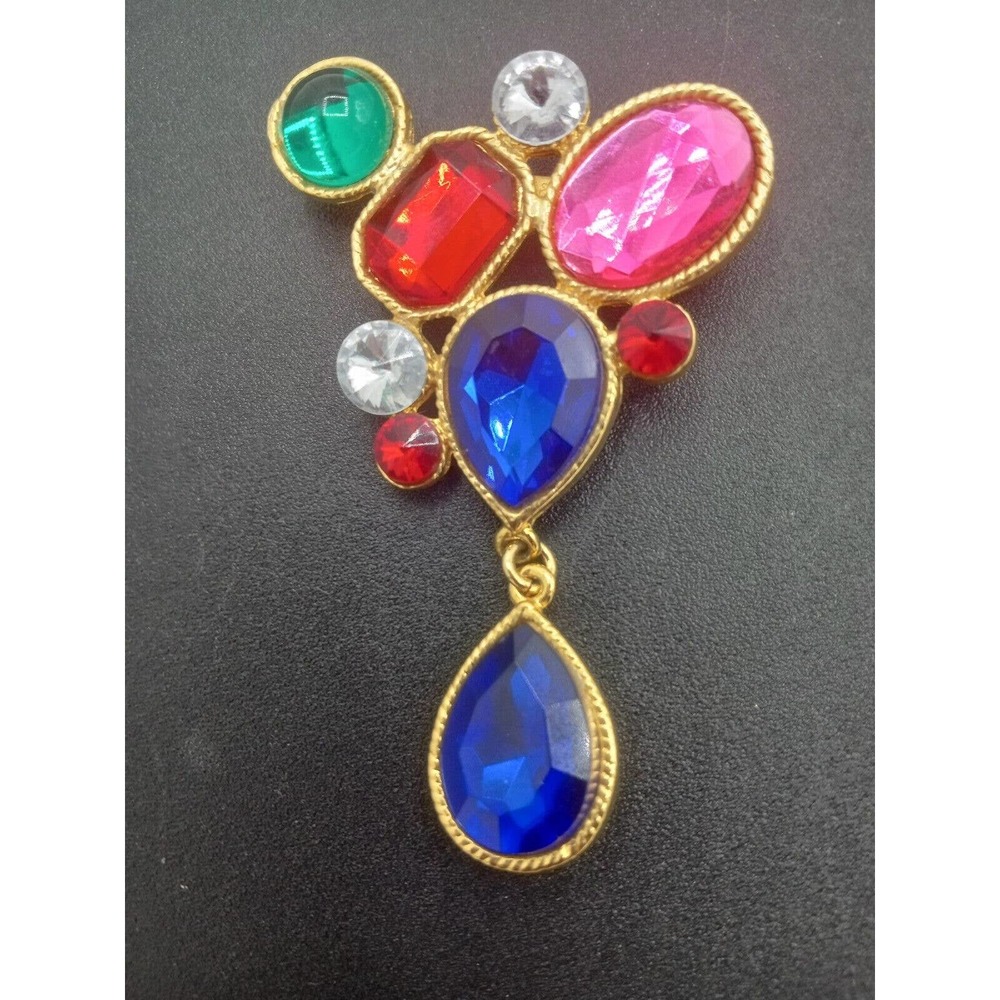 Vintage Colorful Lucite Rhinestone Brooch